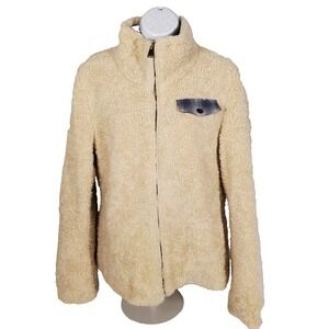Pendleton Womens Small Sherpa Fleece Jacket White Ivory Plaid Trim‎ Full Zip